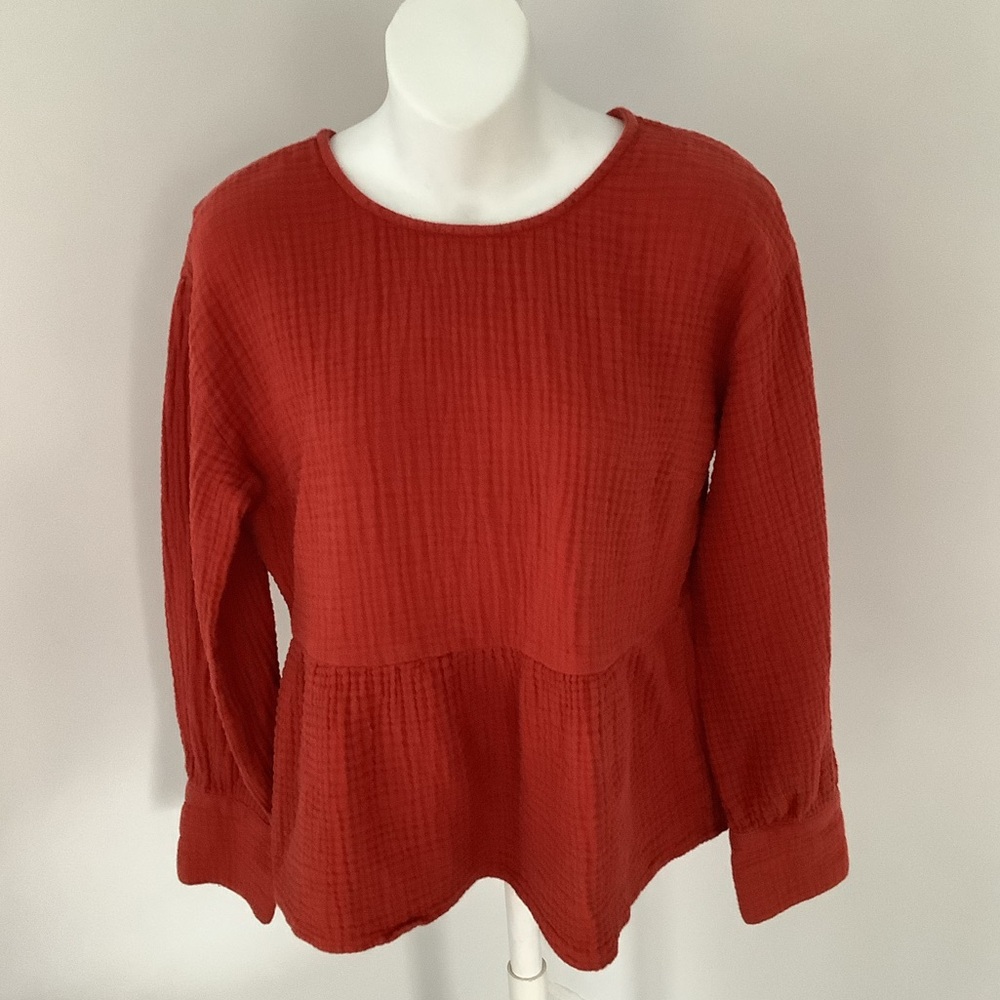 Madewell Textured Burnt Orange Cotton Peplum Top Sz. S